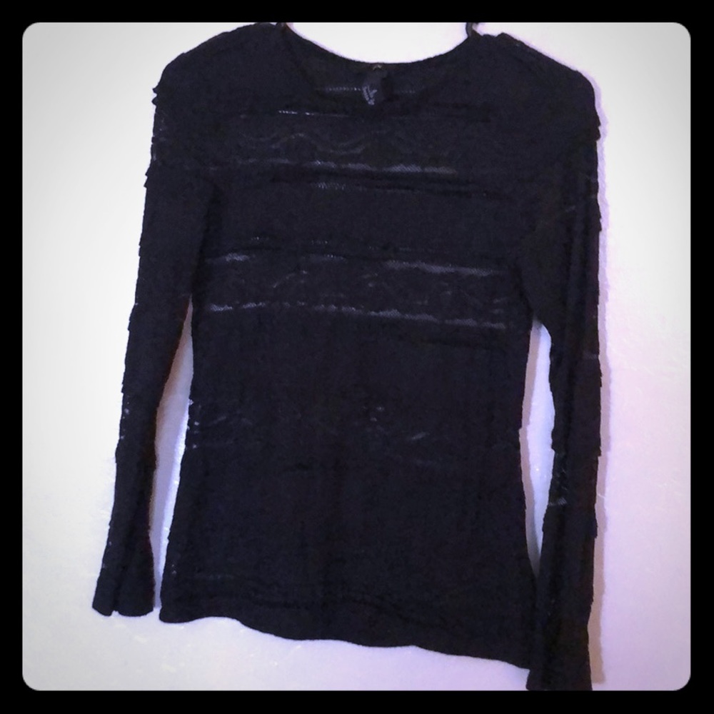 Transparent Striped Lace Long Sleeve Blouse
